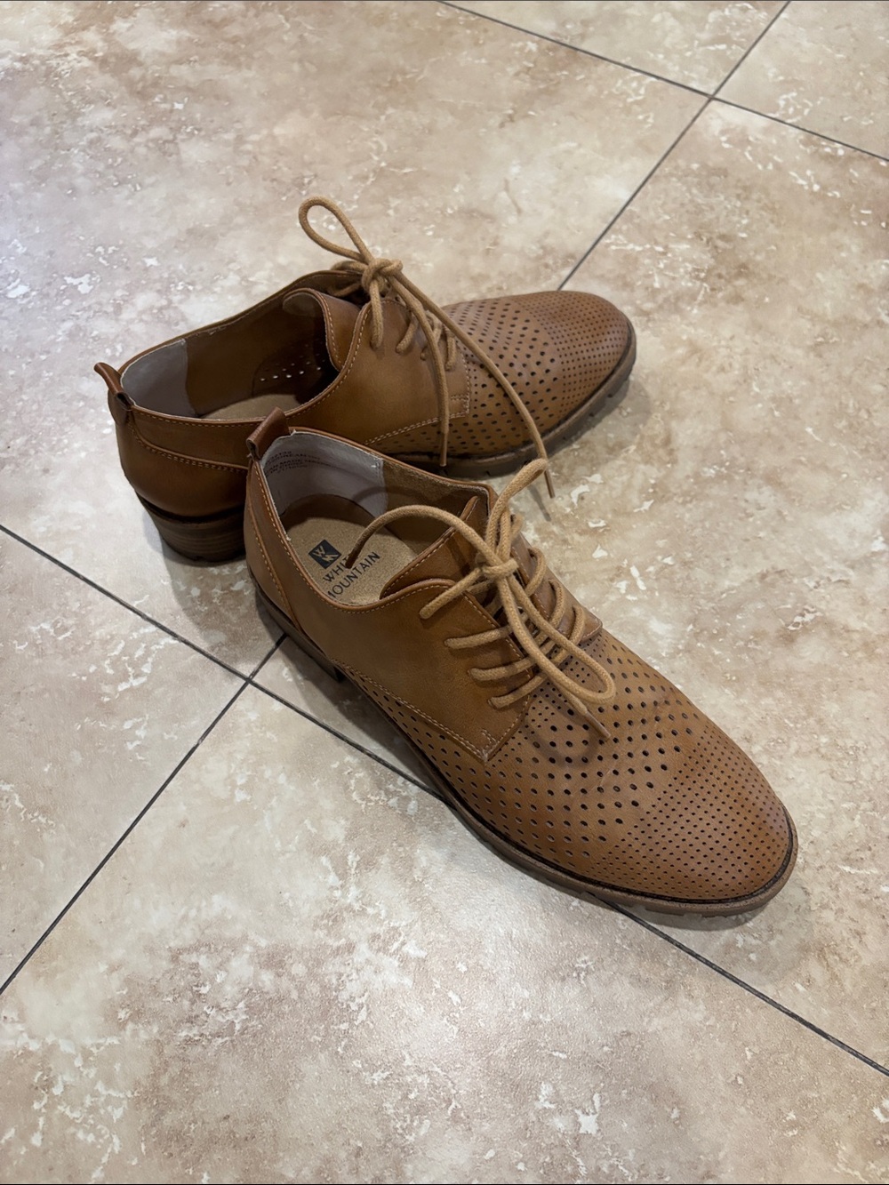White Mountain Perforated Lace-Up Flats in Tan Brown